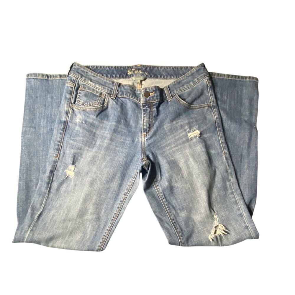 New York & Company Low Rise Slim Fit Distressed Blue Jeans Size 8